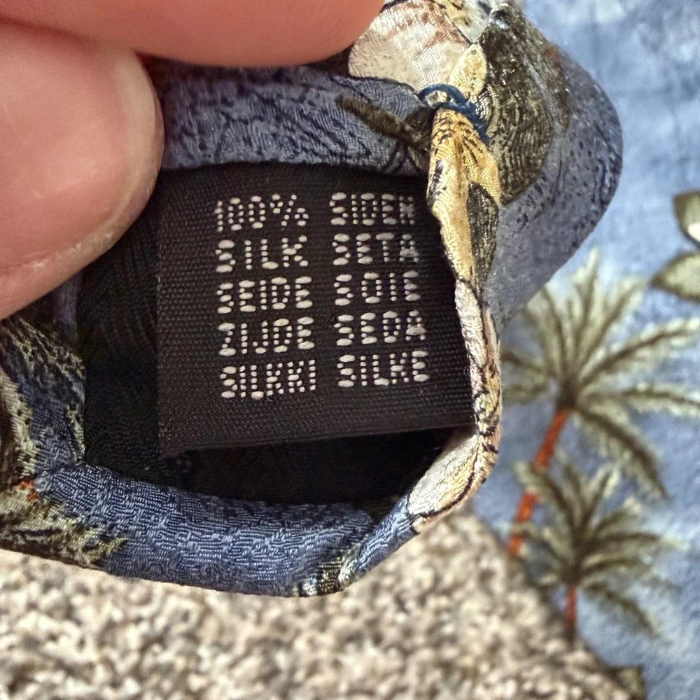 Tropicals by Tango Mens Silk Tie Blue Flamingo Palm Tree Tropical Floral Print
